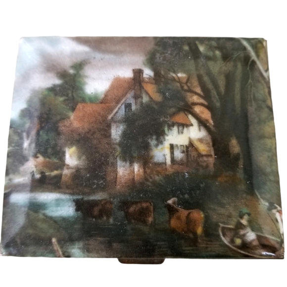 Vintage Schildkraut Cloisoinne Goldtone Compact with Mirror - Picture 4 of 12